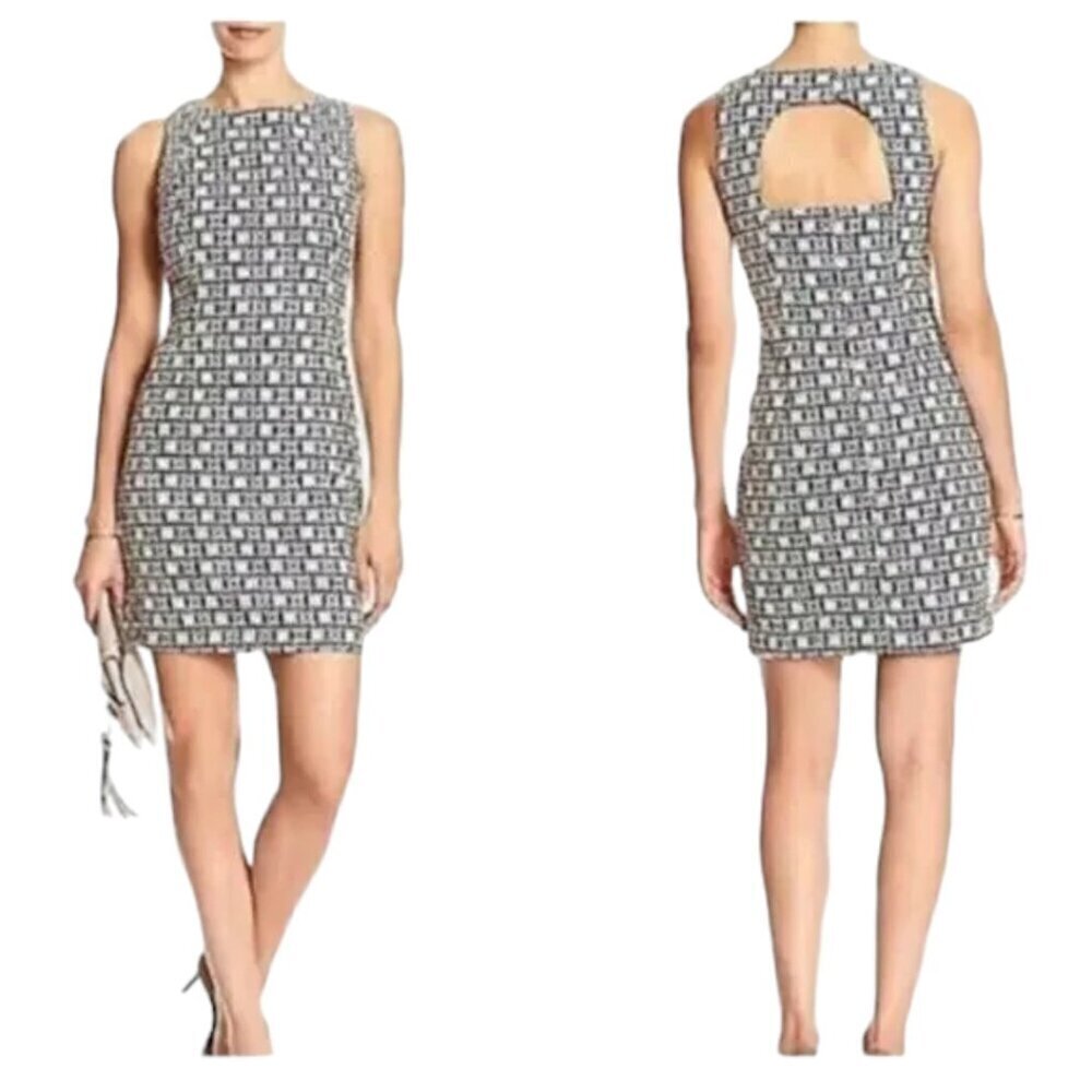 Banana Republic Sheath Dress Jacquard Open Cool Combo Sleeveless Navy Cream